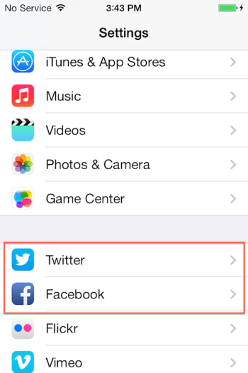 setting Facebook & Twitter
