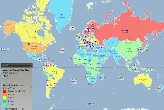 全世界女性胸部大小地圖