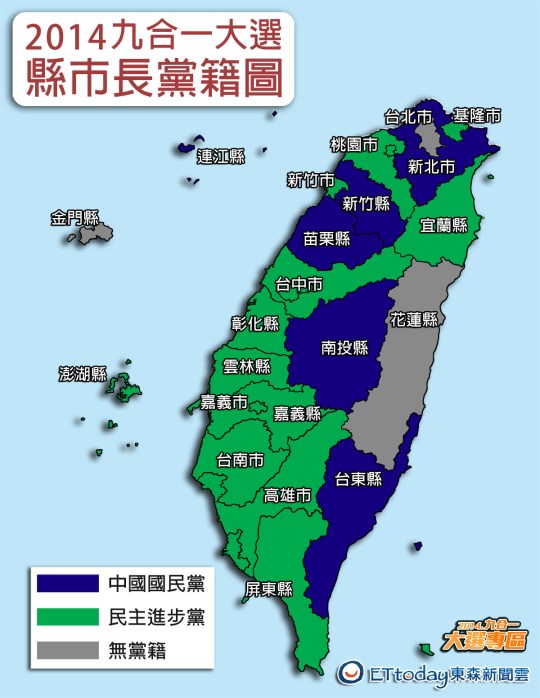 九合一選舉 縣市長黨籍圖